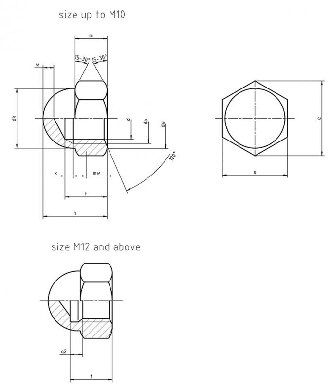 مهره های فولادی کربن M4 به M24 DIN 1587 شش ضلعی گنبدی 0
