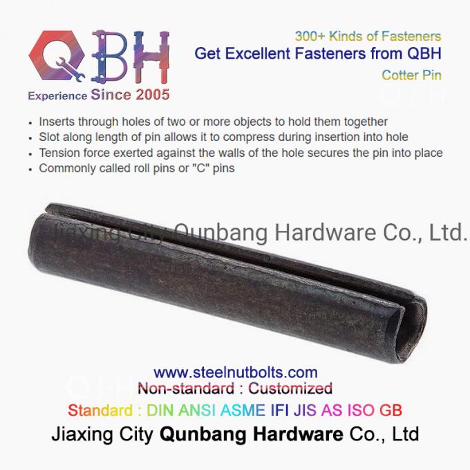 پین های فنری شکاف دار QBH از فولاد کربنی ZP/YZP/PLAIN/BLACK/HDG Dacromet Geomet Nickle Roll Cotter pins "C" 0