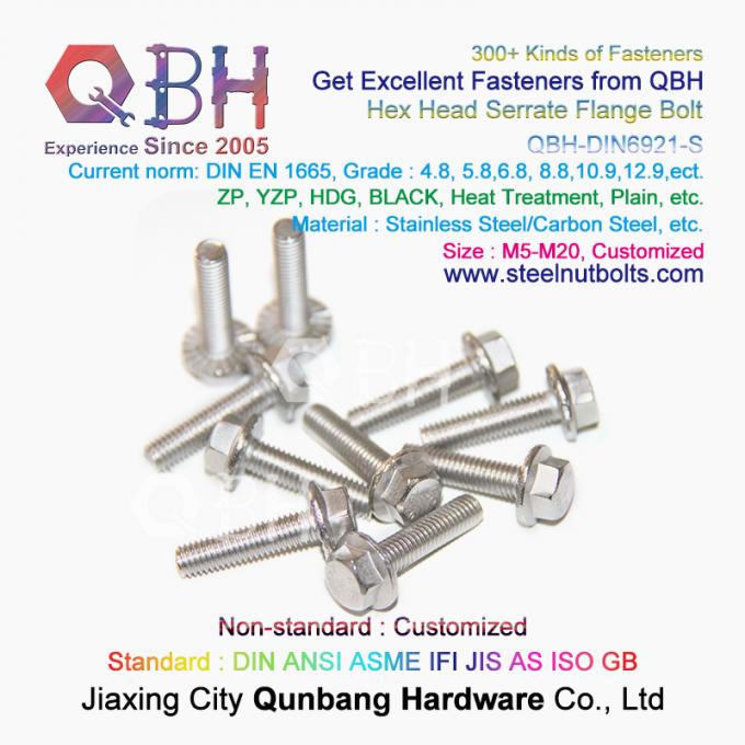 QBH DIN 6921 گرم 4.8/6.8/8.8/10.9/12.9 کربن SS304 SS316 پیچ و مهره قفل خود قفل فلنج دندانه دار فولادی ضد زنگ 0