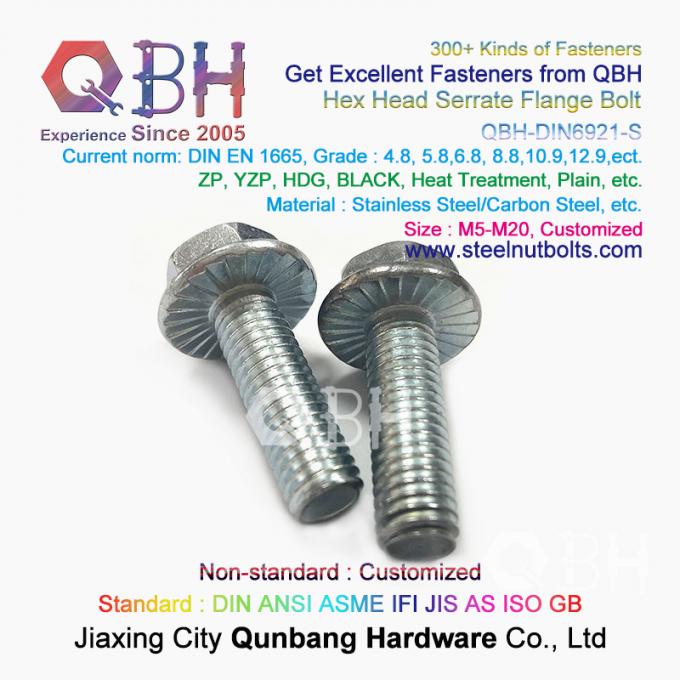 QBH DIN 6921 گرم 4.8/6.8/8.8/10.9/12.9 کربن SS304 SS316 پیچ و مهره قفل خود قفل فلنج دندانه دار فولادی ضد زنگ 3