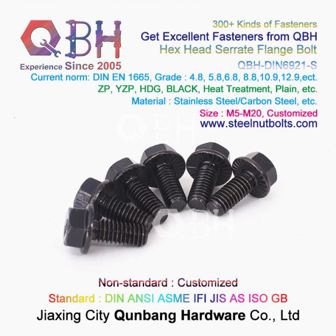 QBH DIN 6921 گرم 4.8/6.8/8.8/10.9/12.9 کربن SS304 SS316 پیچ و مهره قفل خود قفل فلنج دندانه دار فولادی ضد زنگ 4