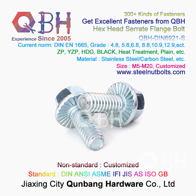 QBH DIN 6921 گرم 4.8/6.8/8.8/10.9/12.9 کربن SS304 SS316 پیچ و مهره قفل خود قفل فلنج دندانه دار فولادی ضد زنگ 1